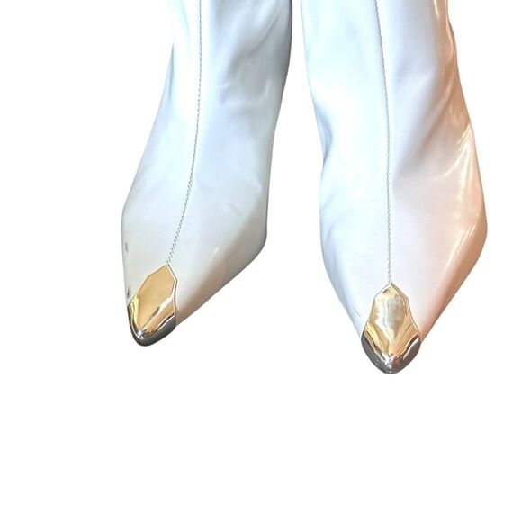 SCHUTZ Knee‎ High Leather Boots Metal Pointed Toe White 9.5 - Picture 2 of 6